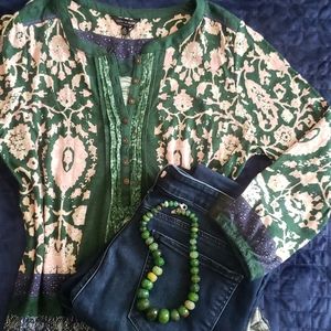🌸 Lucky Brand green and pink floral tunic